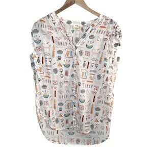 Anthropologie Danielle Kroll Womens Small Sleeveless Blouse Egyptian Art Print